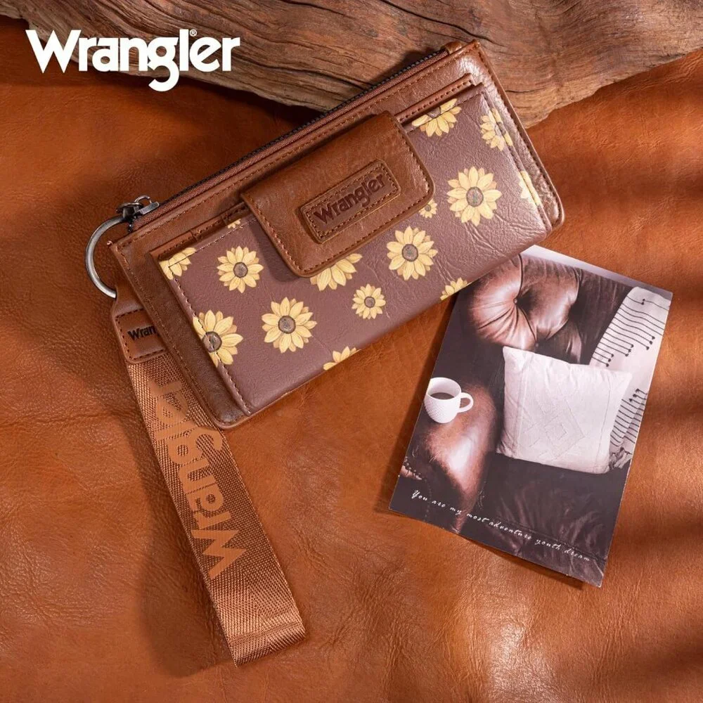Women Wallet RFID Block Sunflower Clutch Wristlet Organizer Coin Card